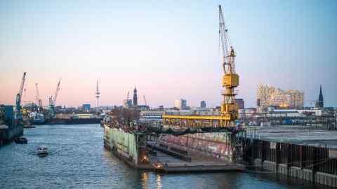 Cranes at the Port of Hamburg in the Altona area of Hamburg, Germany